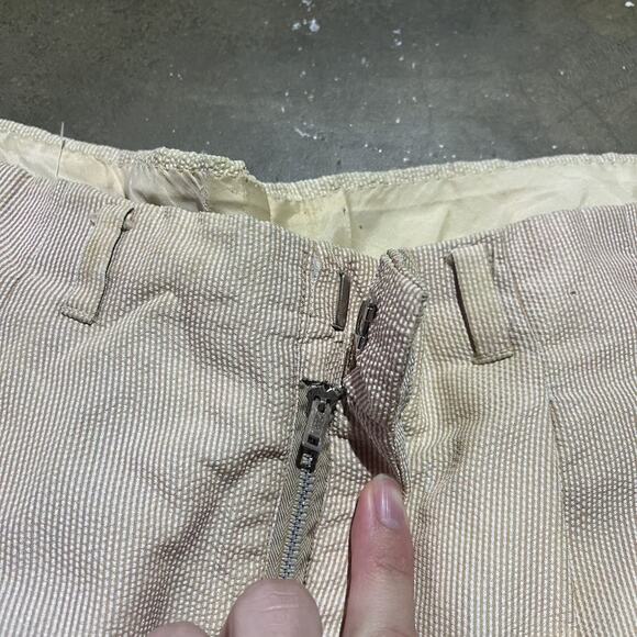 Vintage 60s Orange Seersucker Nylon Striped Pants 32x30 - Picture 6 of 7